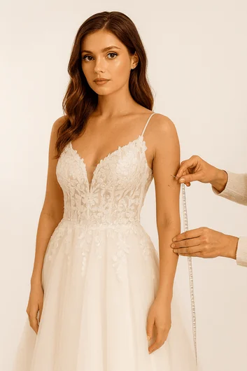 Express wedding dress hemming services showing fast length adjustments for urgent timelines